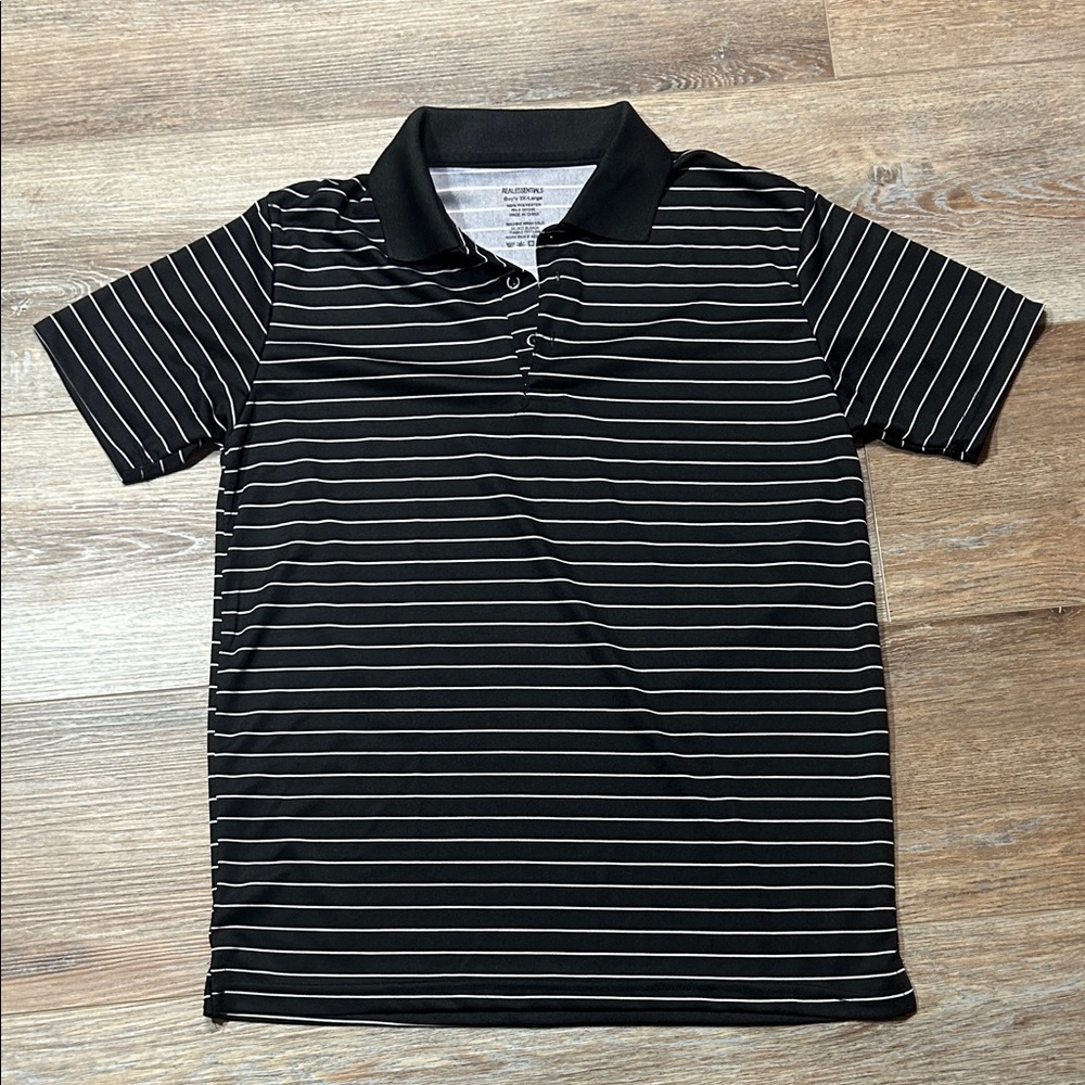 Essentials Gray and Black Striped Polo Shirt